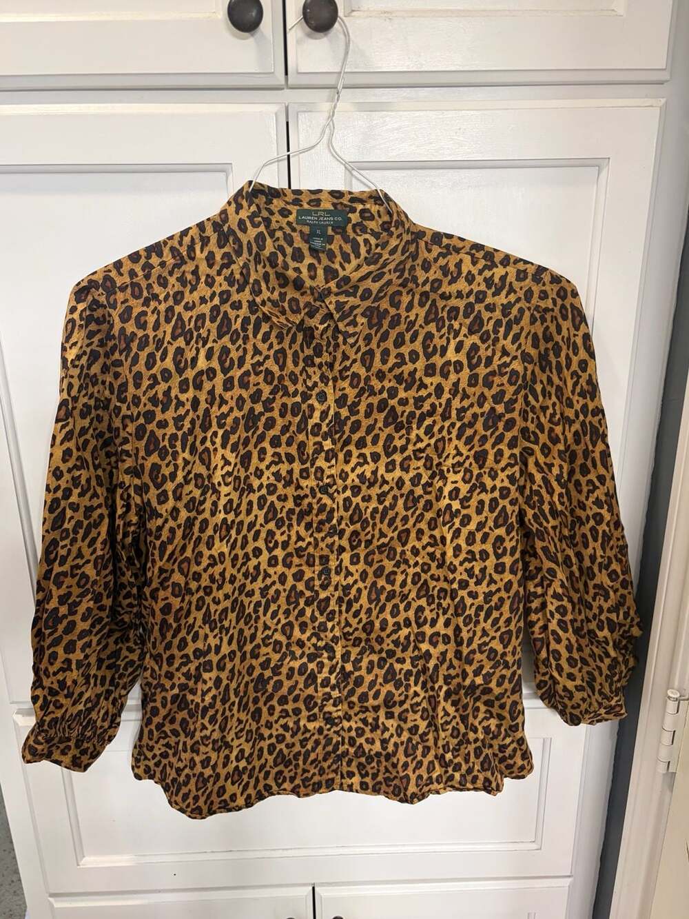 Lauren Ralph Lauren Leopard  Animal Print Button Front Blouse XL 100% Cotton